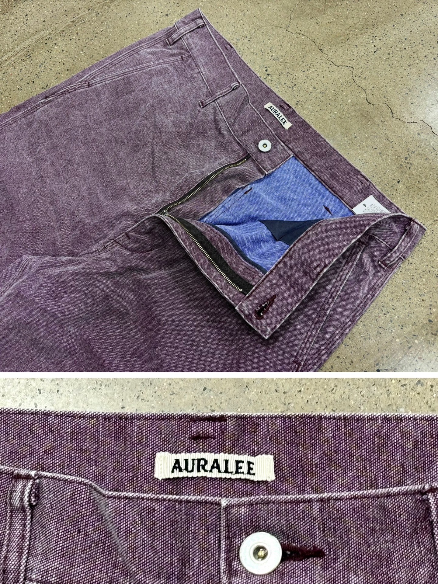 AURALEE Washed Organic Canvas Pants — label