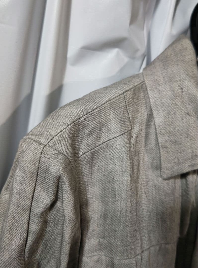 Devoa Beige Textured Denim Jacket — back
