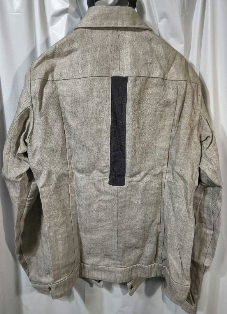 Devoa Beige Textured Denim Jacket — front