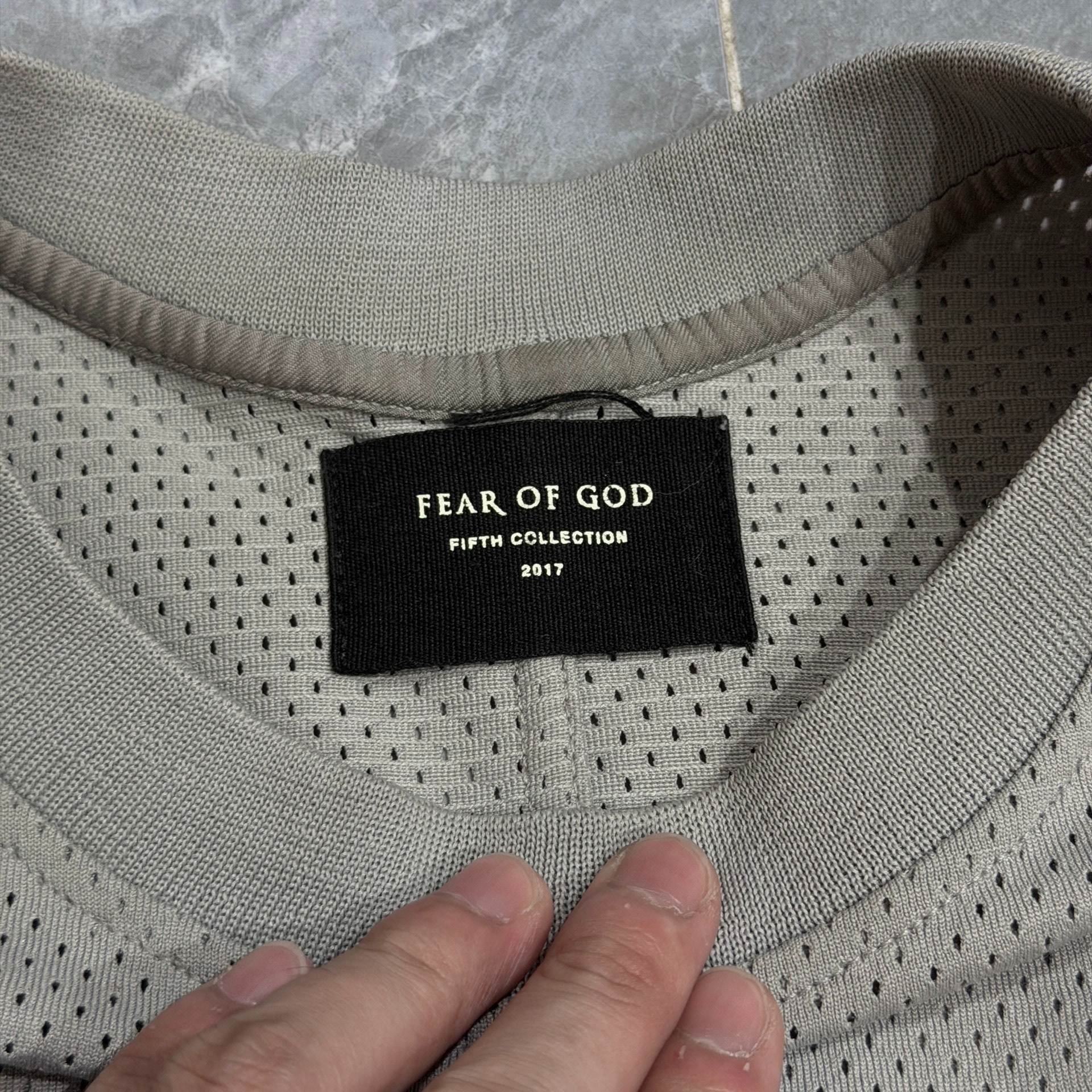 Fear of God 5th Gray Mesh Short Sleeve — label