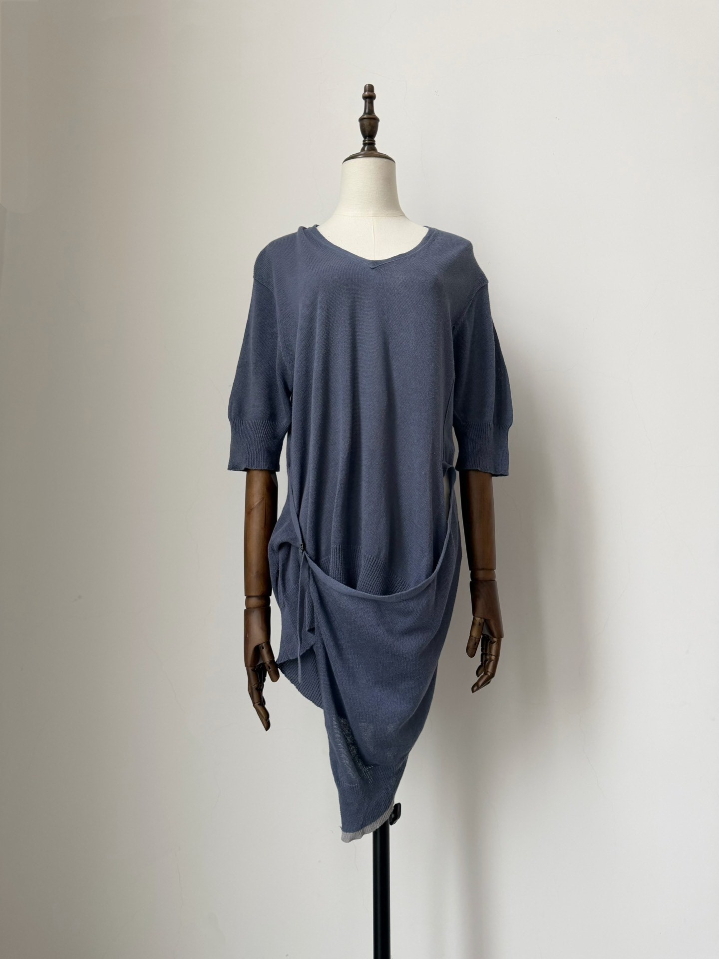 Y's 2004 Gray-Blue Knit Short Sleeve Top
