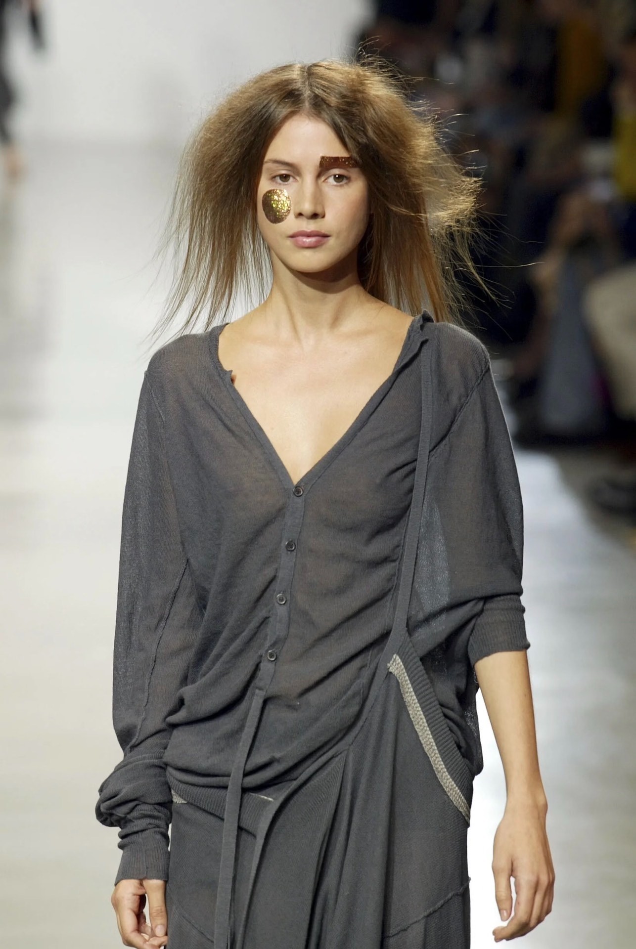 Y's 2004 Gray-Blue Knit Short Sleeve Top — front