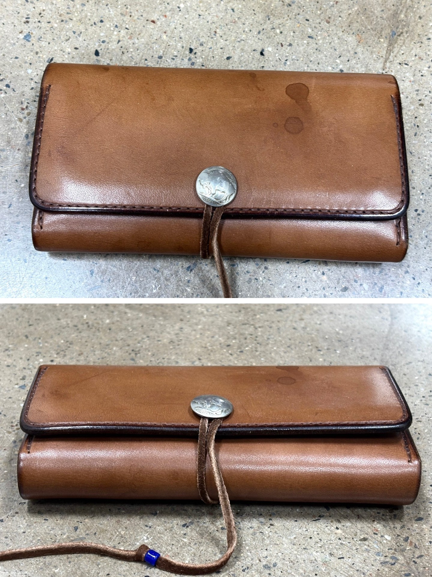 Goros Brown Leather Trifold Wallet — detail