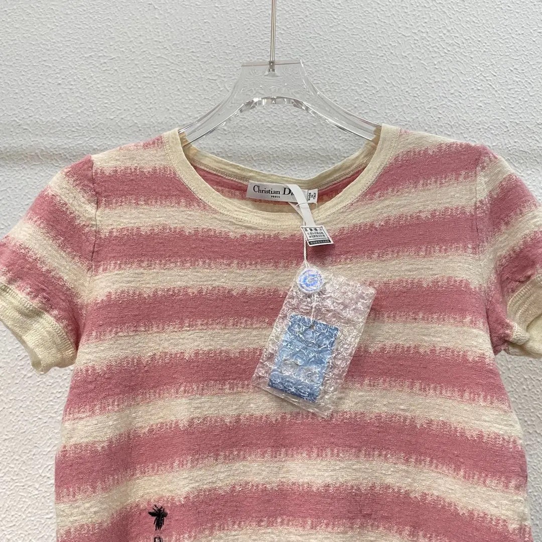 Dior Pink Cream Striped Bee T-Shirt — front
