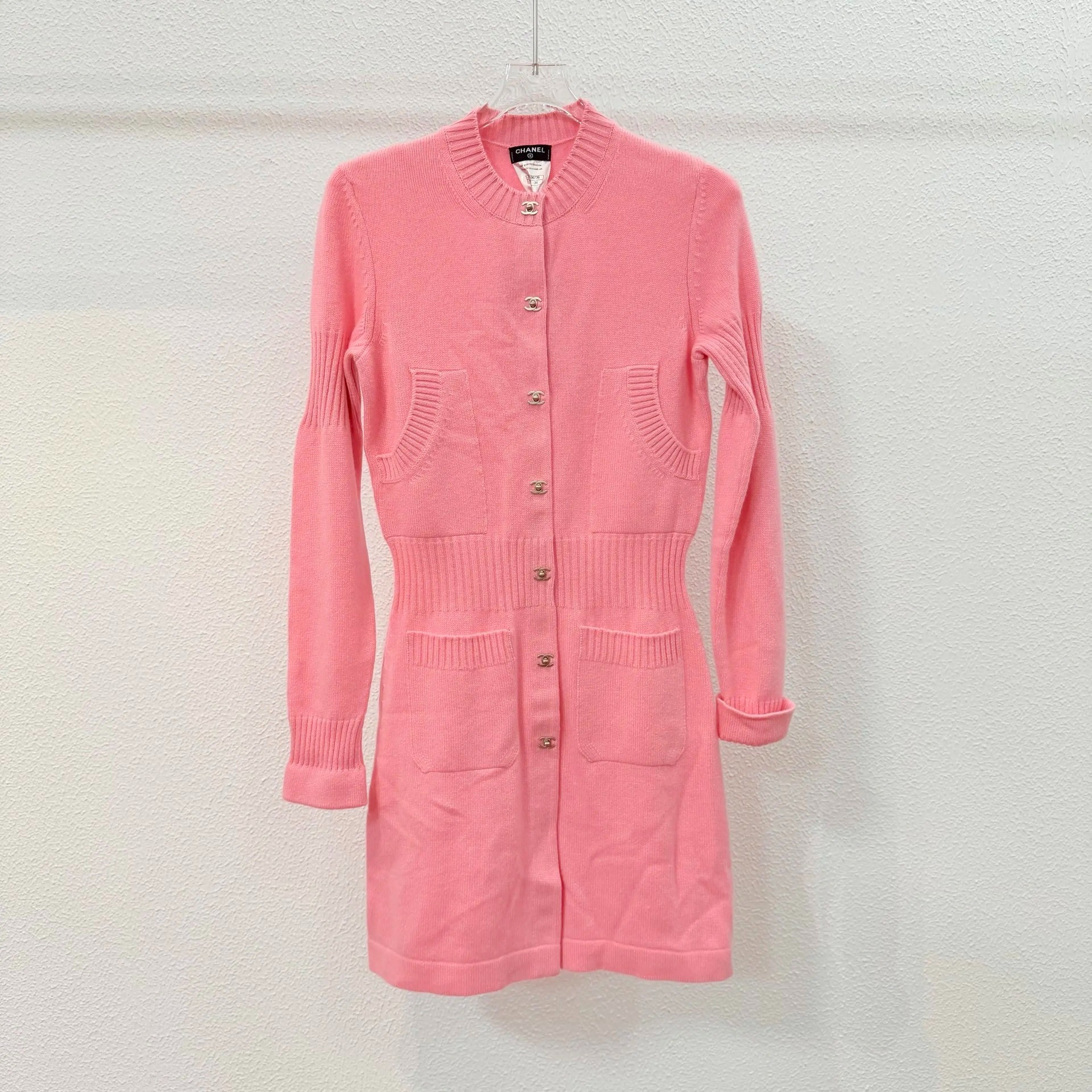 Chanel Pink Knitted Waist-Defined Dress