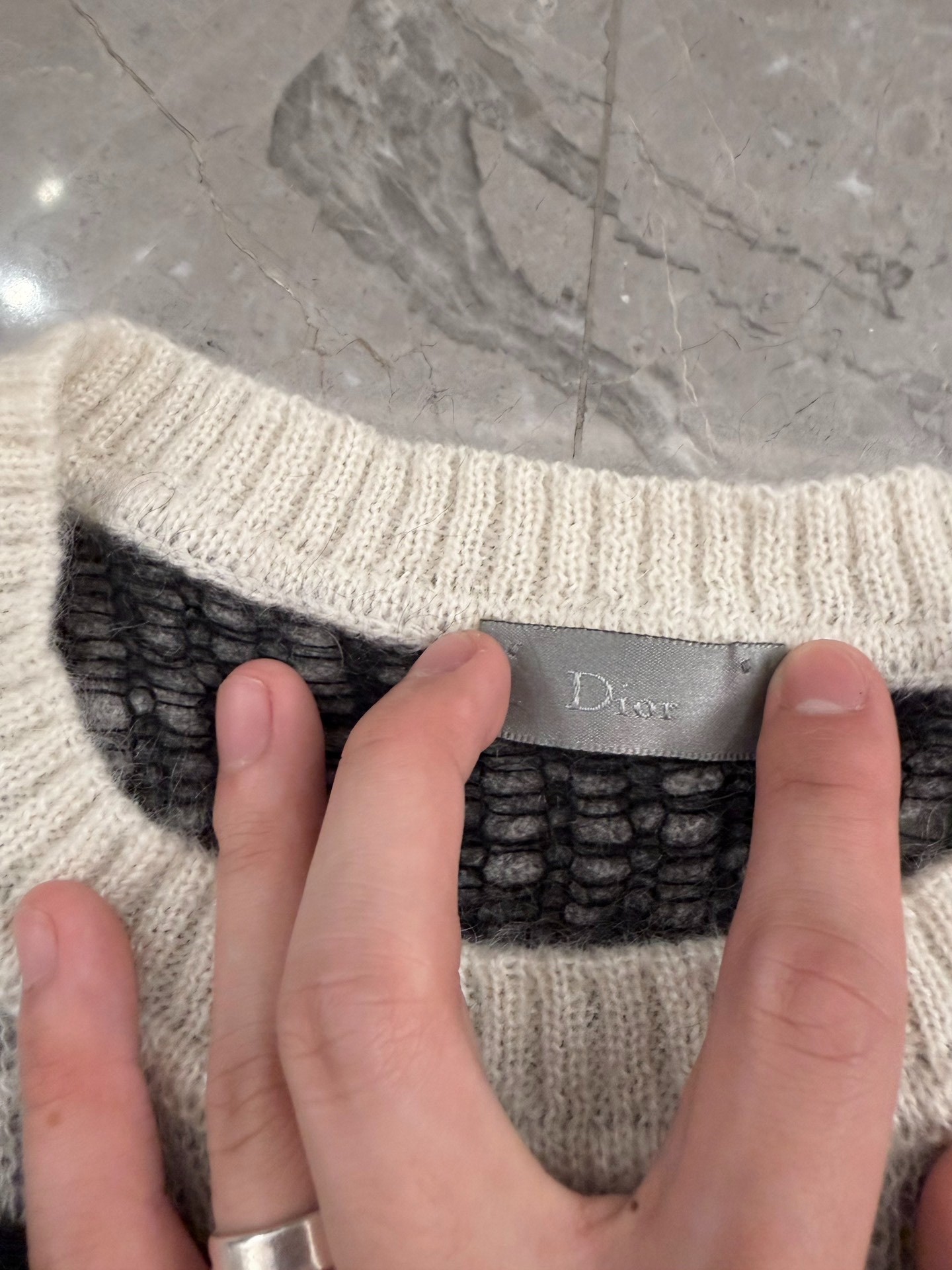 Dior Homme Gray Geometric Wool Sweater — back