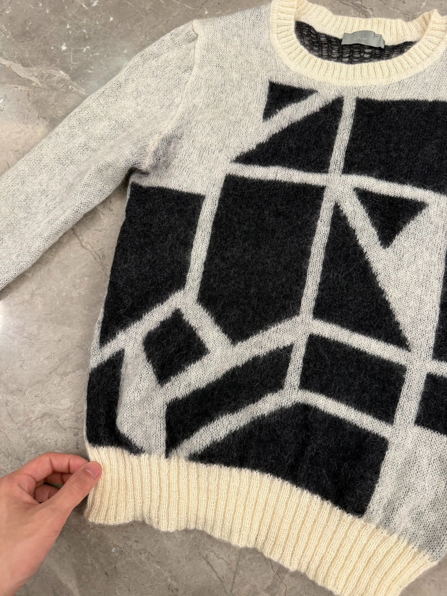 Dior Homme Gray Geometric Wool Sweater — label