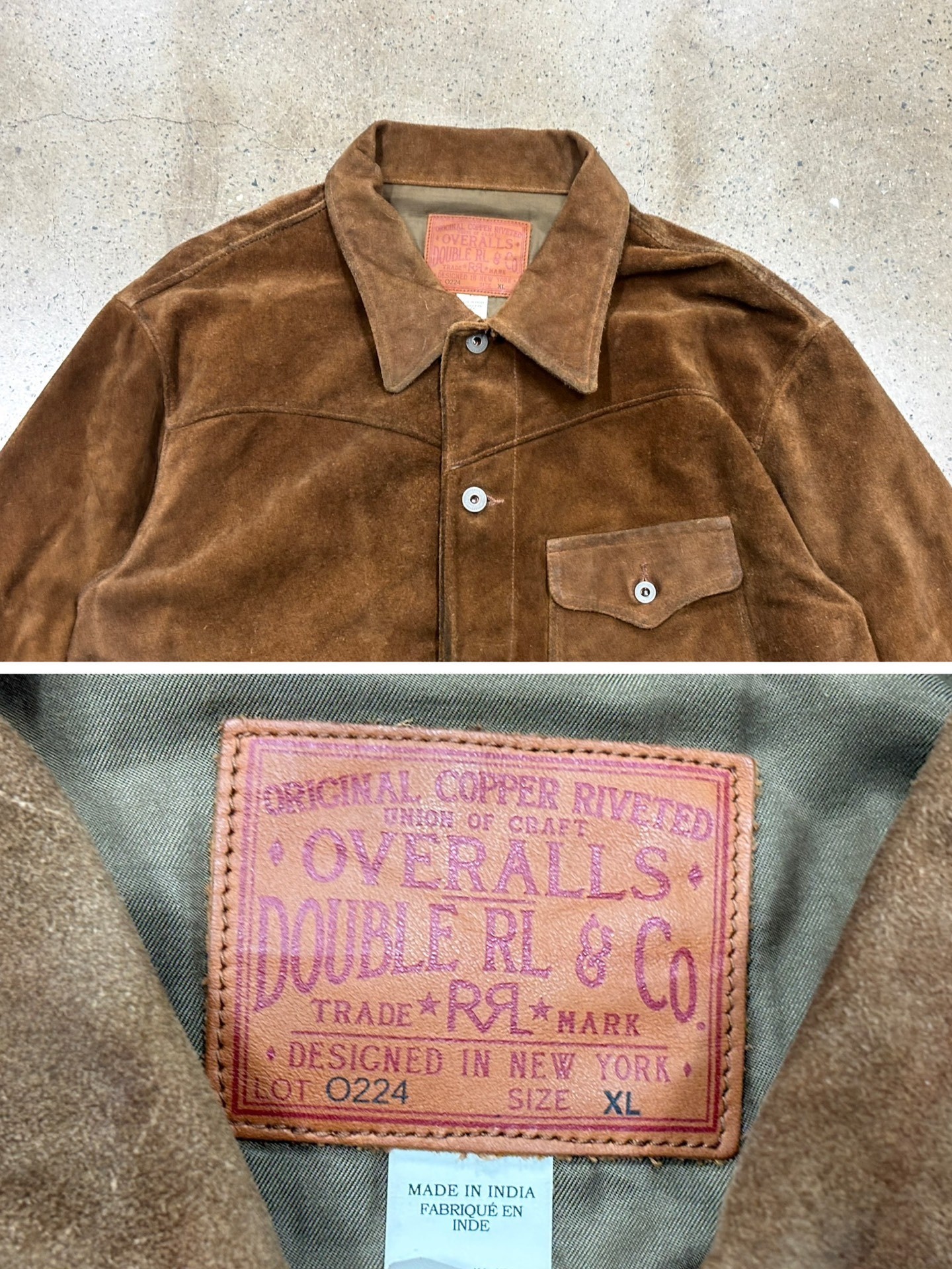 RRL Roughout Suede Jacket — label