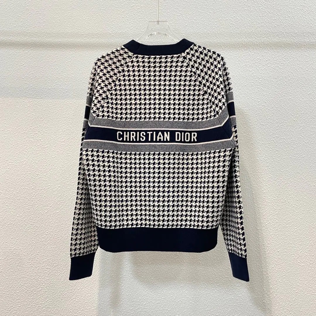 Dior Houndstooth Striped Cashmere Sweater — detail