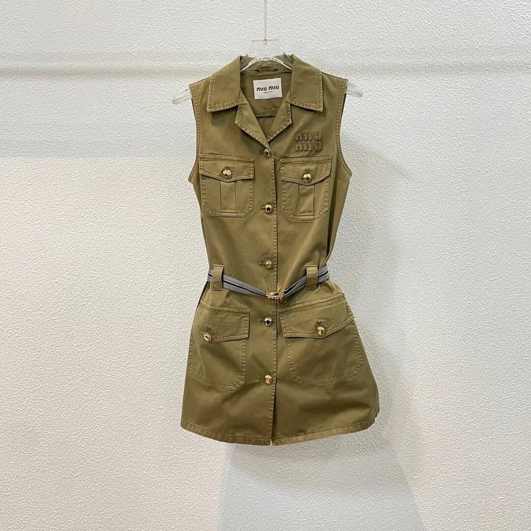 Miu Miu Khaki Green Utility Sleeveless Dress