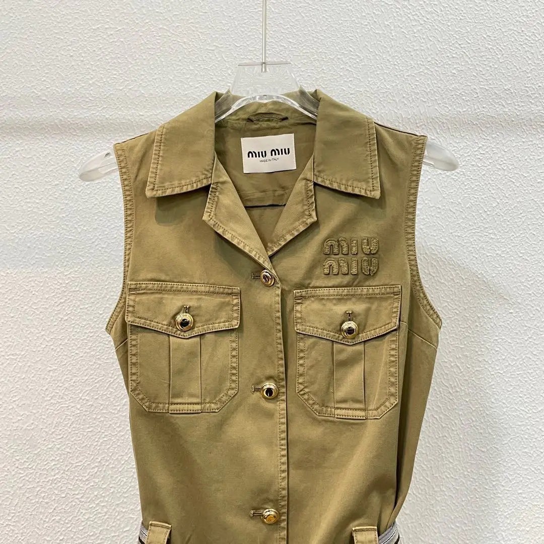 Miu Miu Khaki Green Utility Sleeveless Dress — front