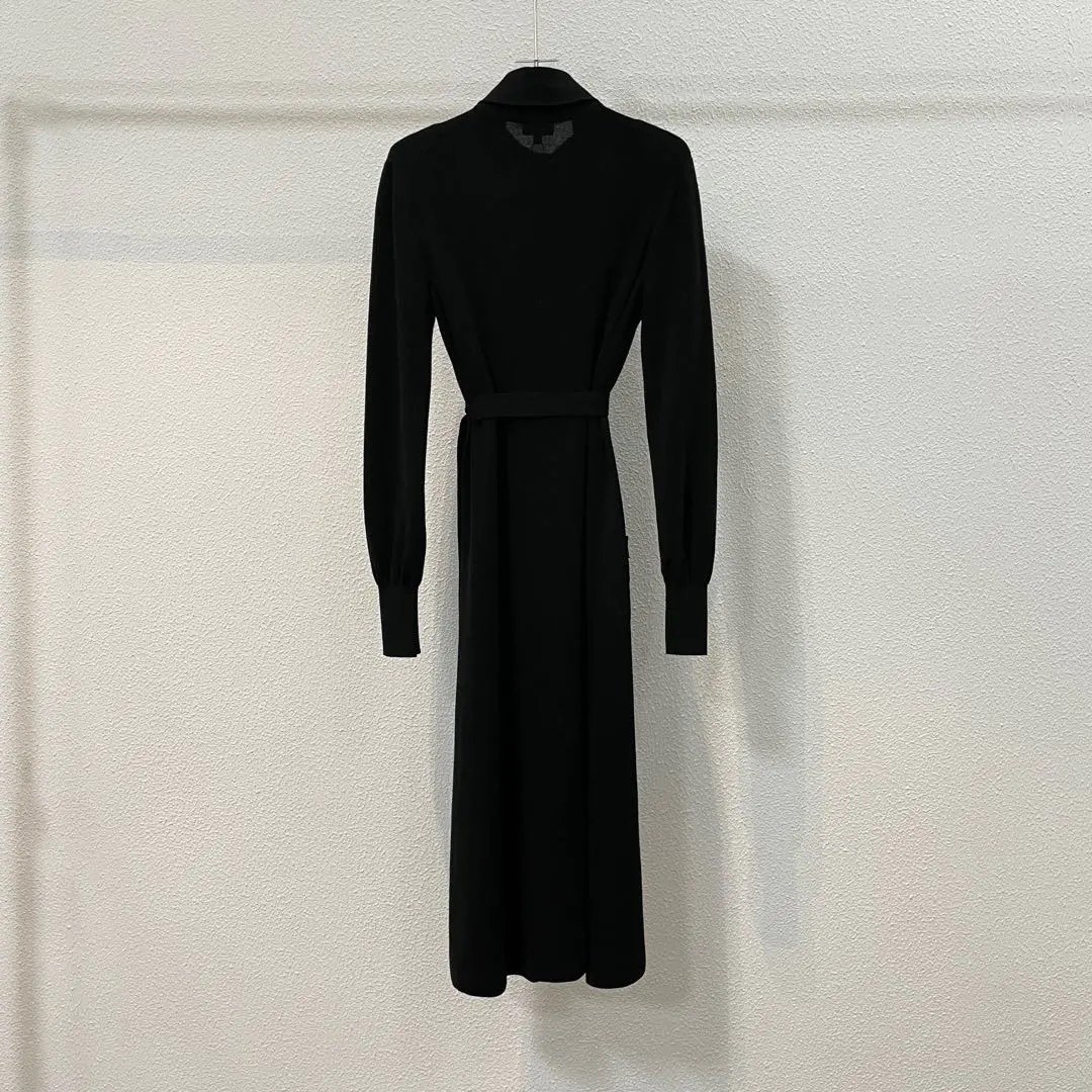 Chanel Black Knit Belted Shirt Dress — detail