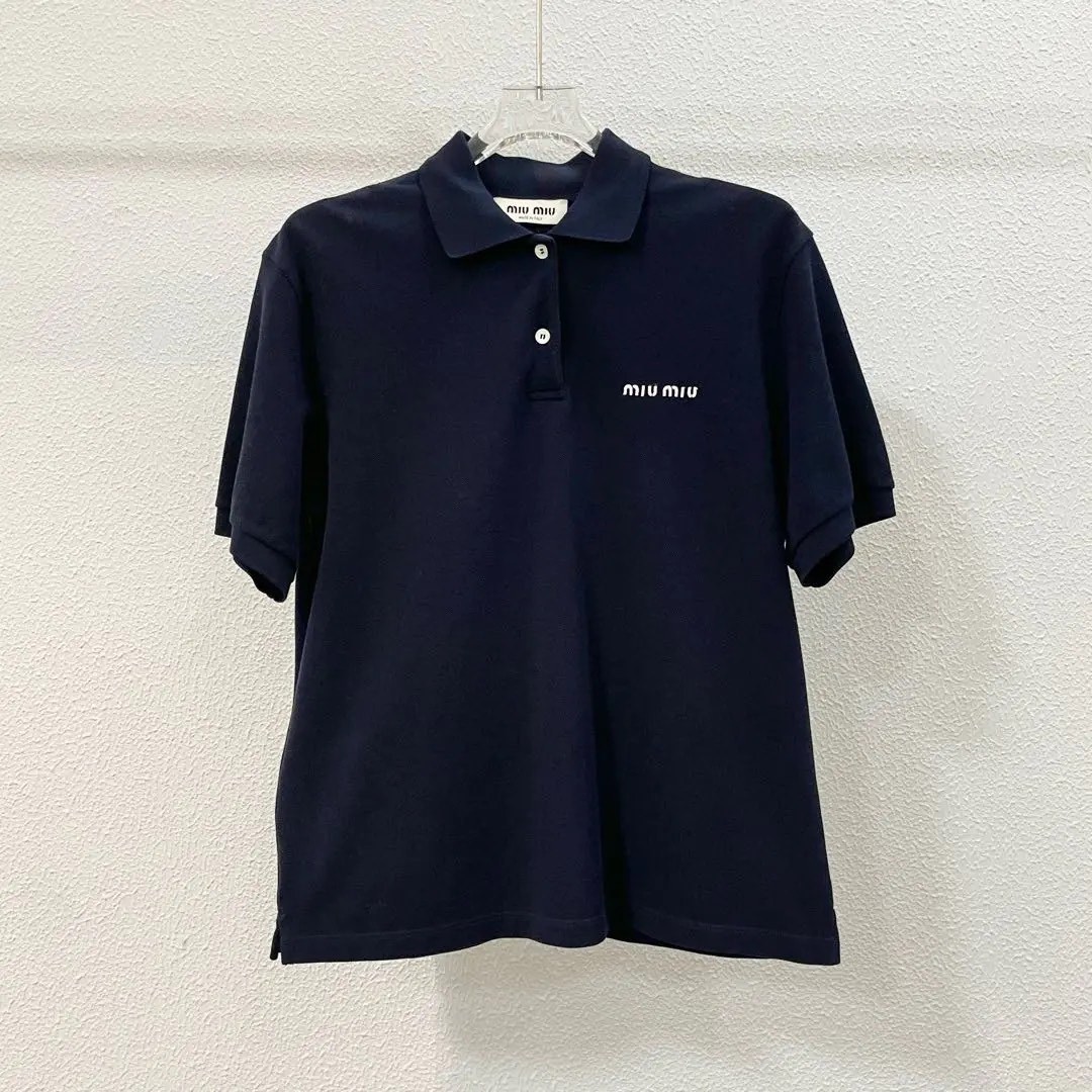 Miu Miu Navy Cotton Piqué Polo Shirt