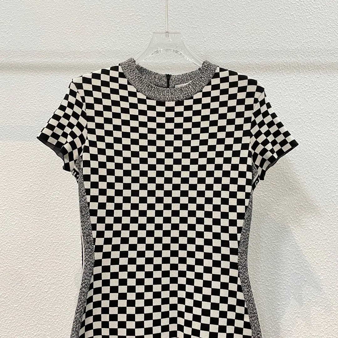 Dior Checkered Short Sleeve Knit Dress — front