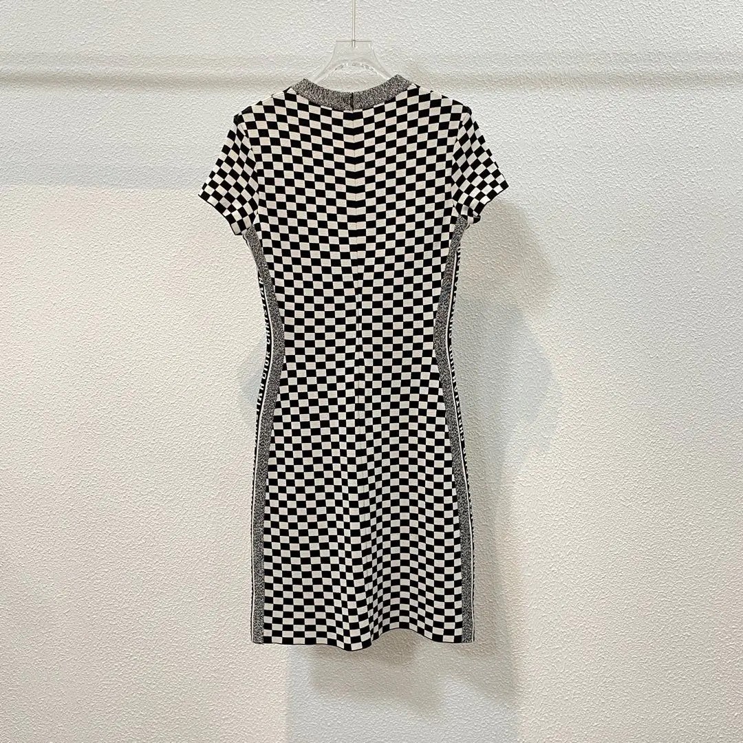 Dior Checkered Short Sleeve Knit Dress — detail