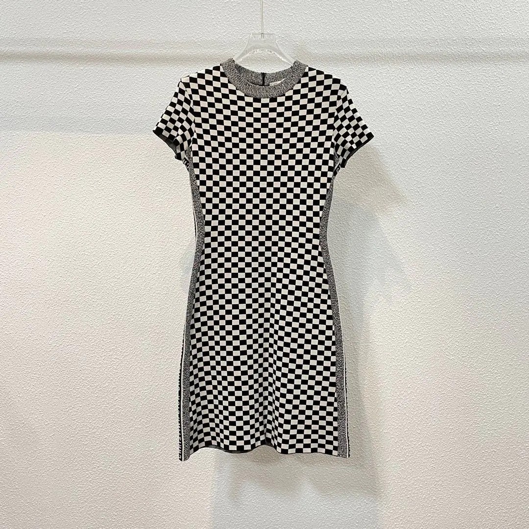 Dior Checkered Short Sleeve Knit Dress