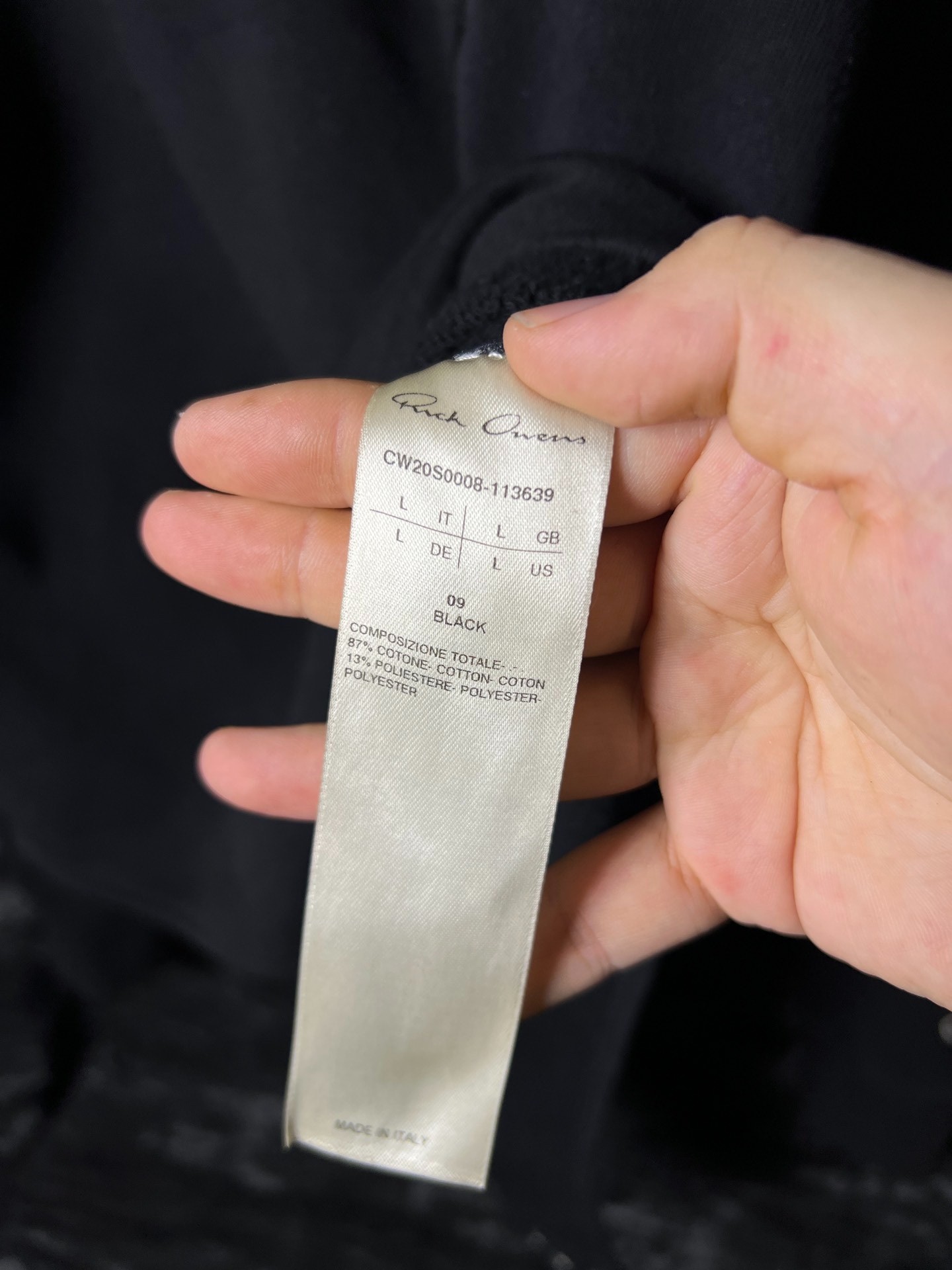 Rick Owens 21SS Champion Bodysuit — label