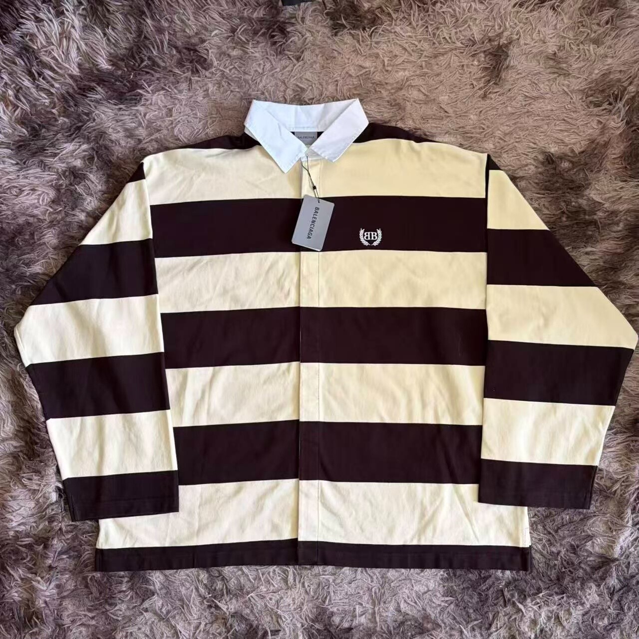 Balenciaga Striped Long-Sleeve Polo