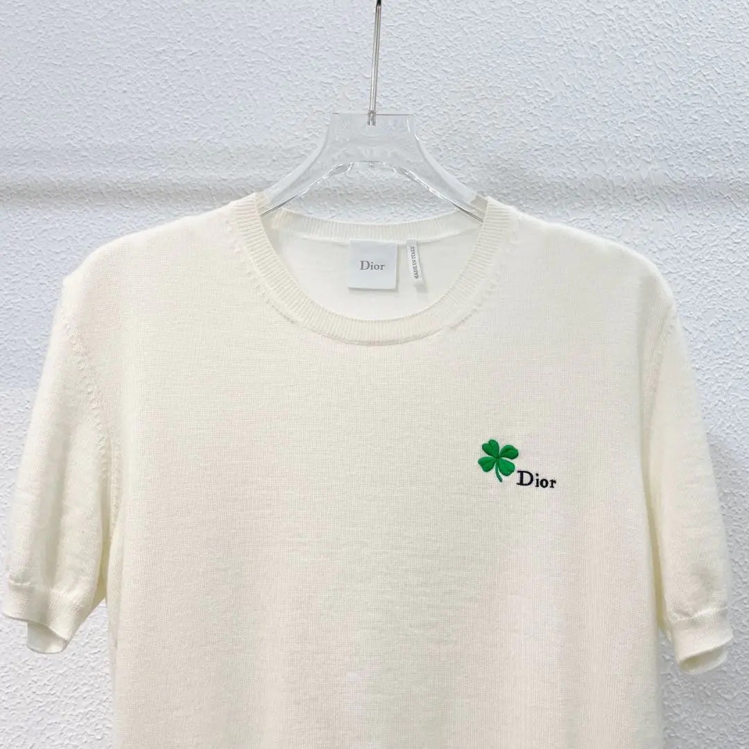 Dior Clover Embroidered Short Knit Top — front