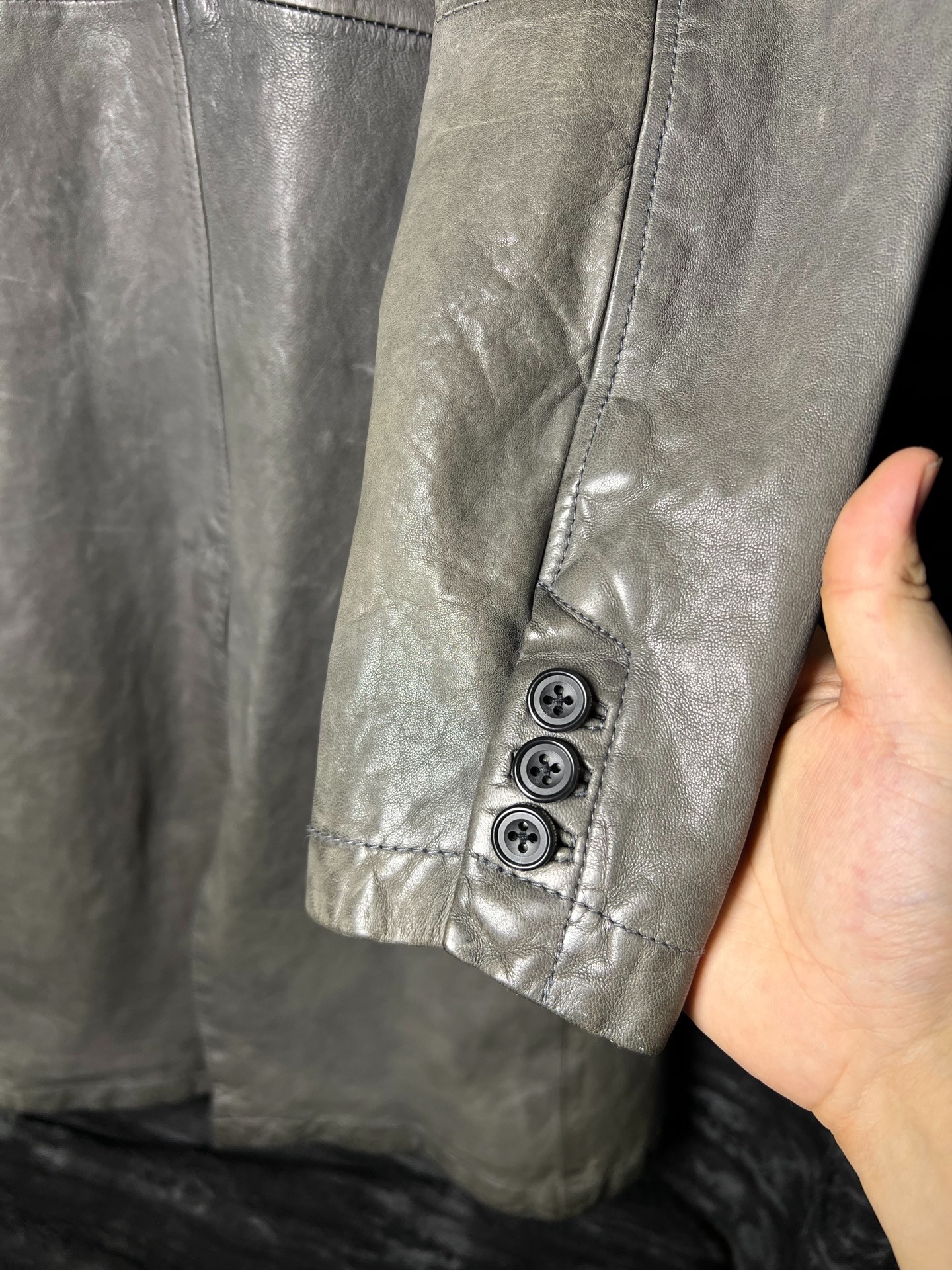 Tornado Mart Mud Gray Sheepskin Coat — label