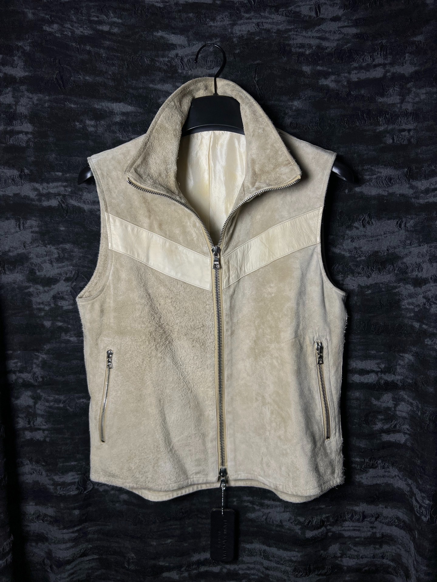 BACKLASH Beige Suede Leather Vest — front