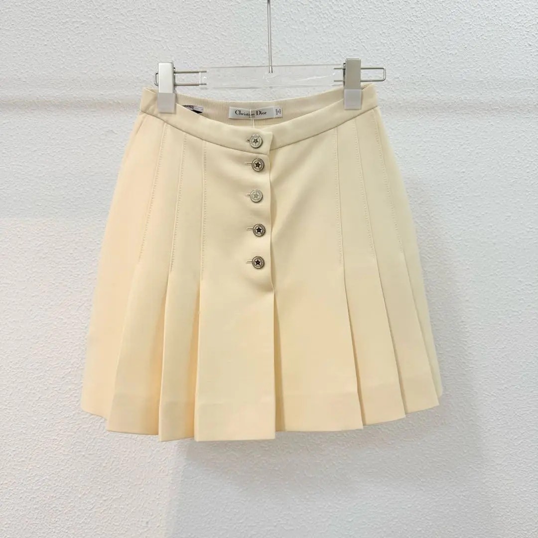 Dior Cream Star Button Pleated Mini Skirt