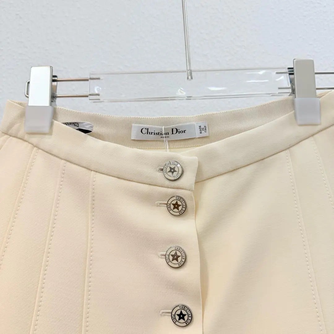 Dior Cream Star Button Pleated Mini Skirt — front