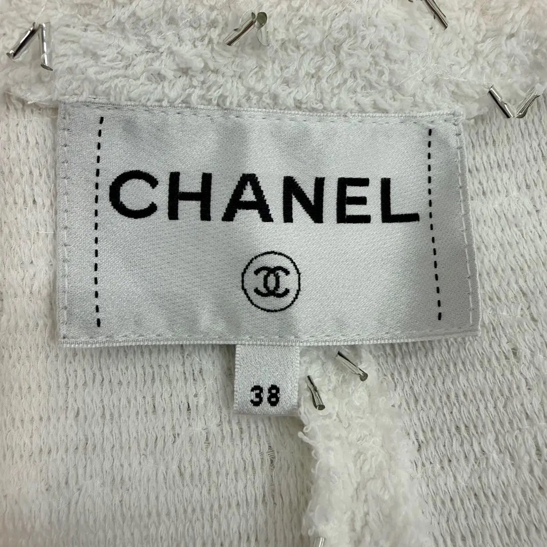 Chanel Long Silver-Thread Tweed Coat — detail