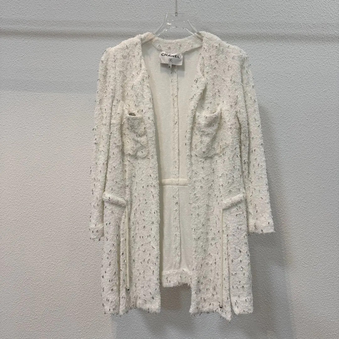 Chanel Long Silver-Thread Tweed Coat