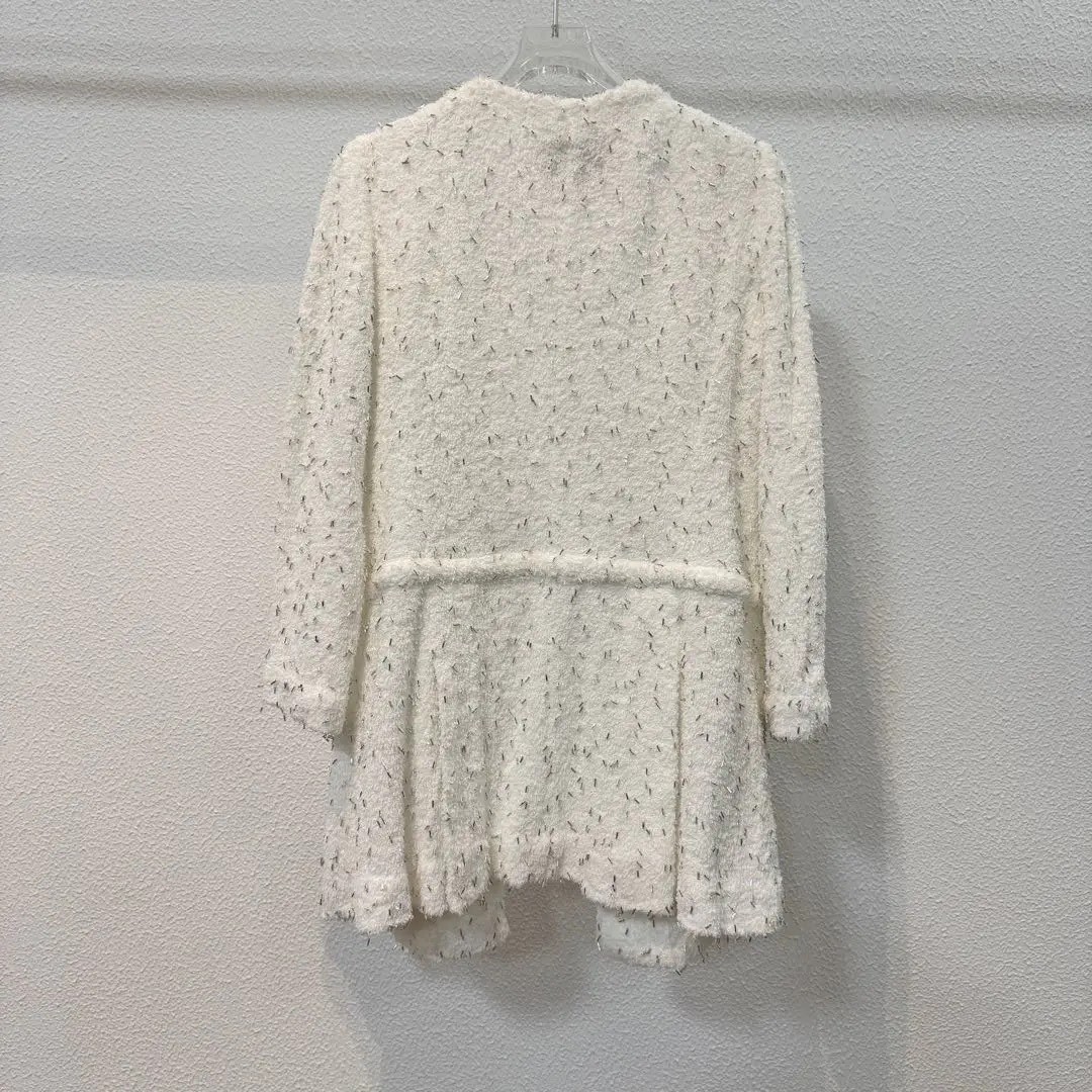 Chanel Long Silver-Thread Tweed Coat — front