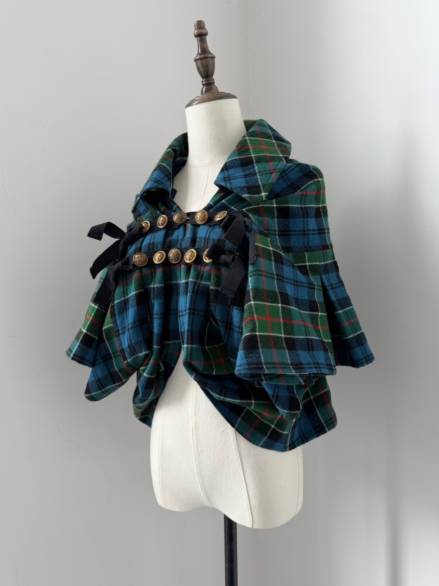 Comme des Garcons Tricot Plaid Wool Cape Top — back