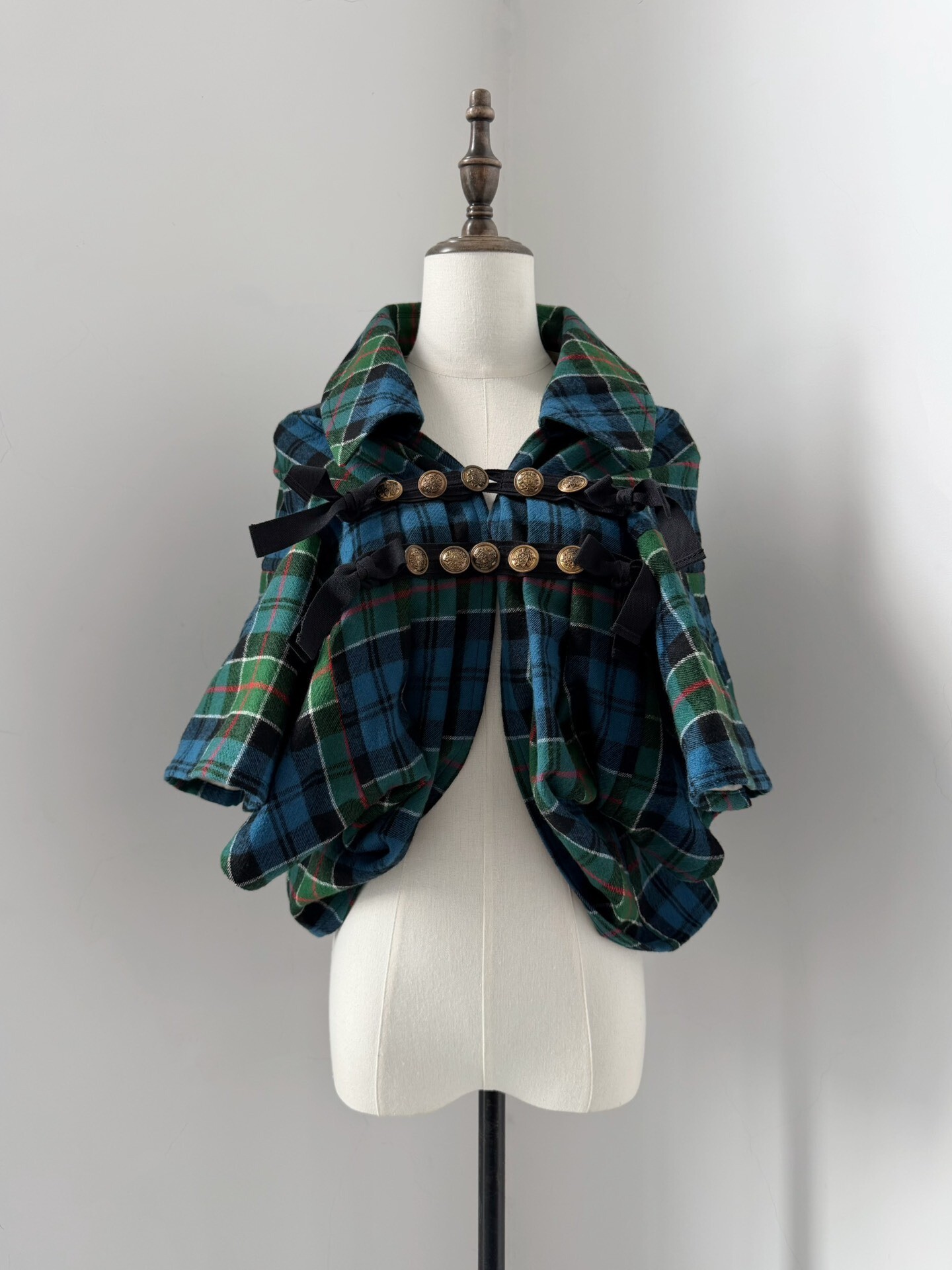 Comme des Garcons Tricot Plaid Wool Cape Top
