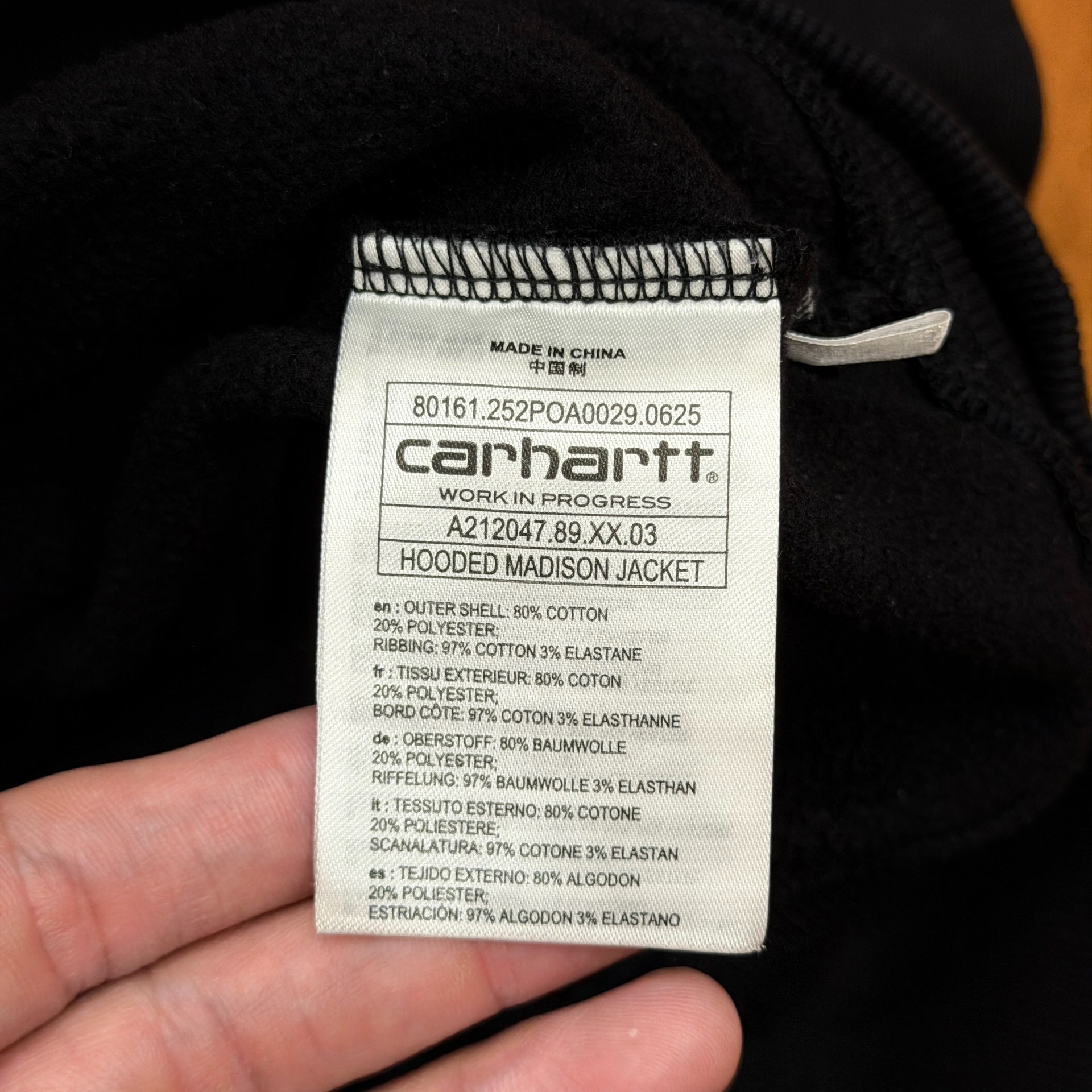 Carhartt Black Zip-Up Hoodie — label
