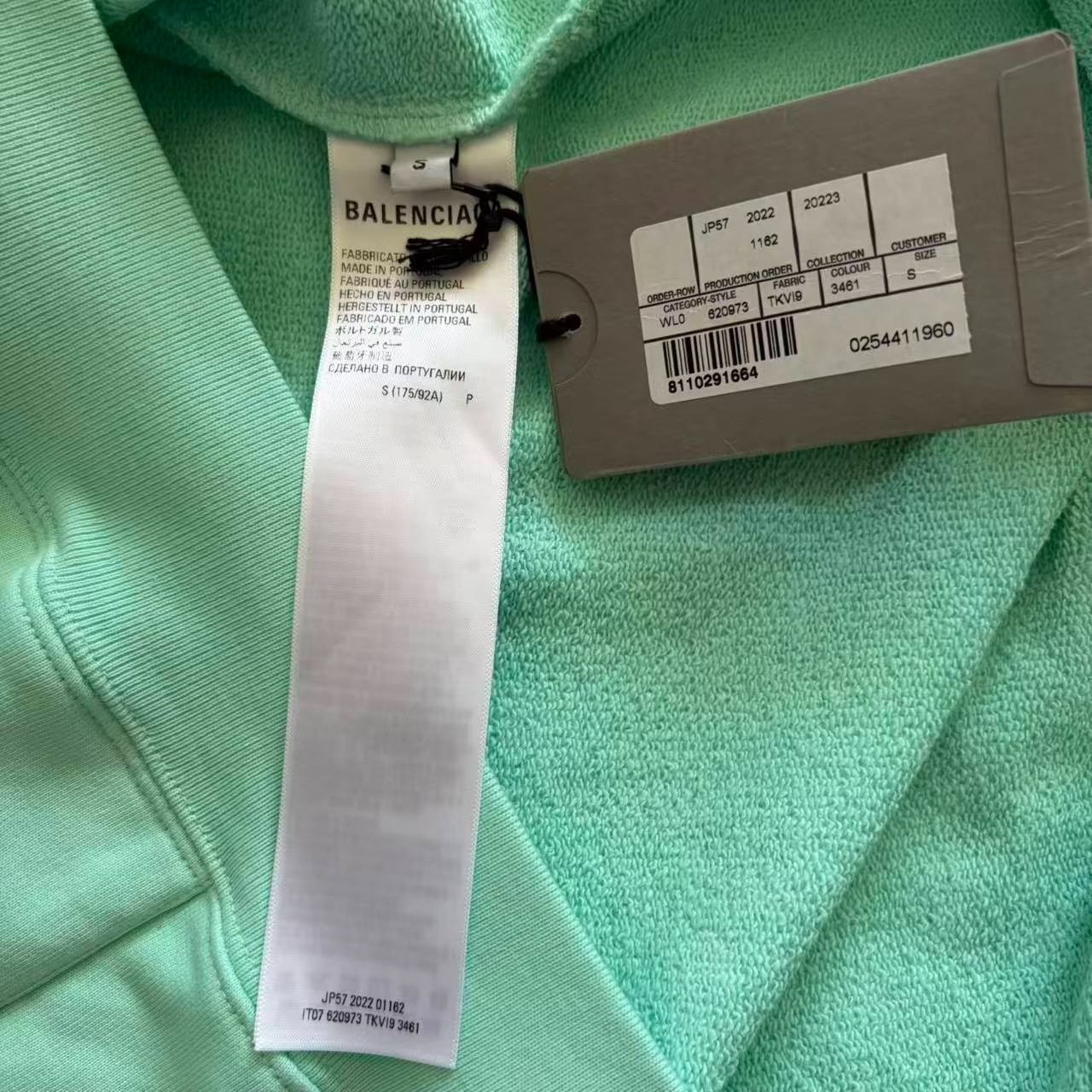 Balenciaga Mint Green Logo Hooded Sweatshirt — back