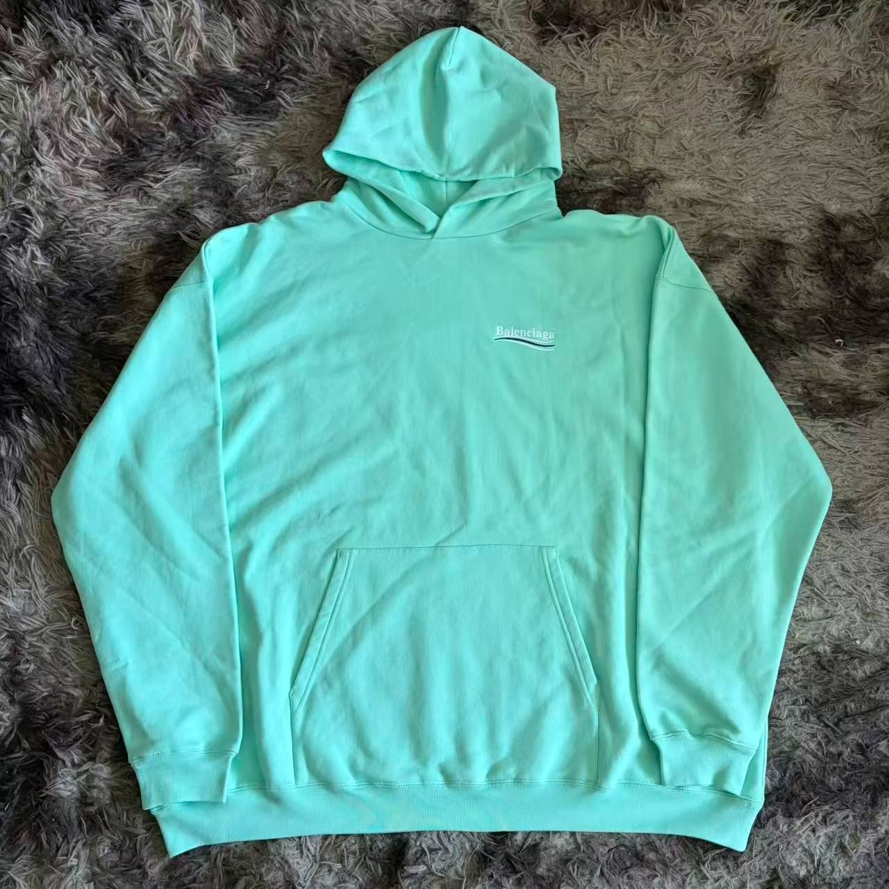 Balenciaga Mint Green Logo Hooded Sweatshirt