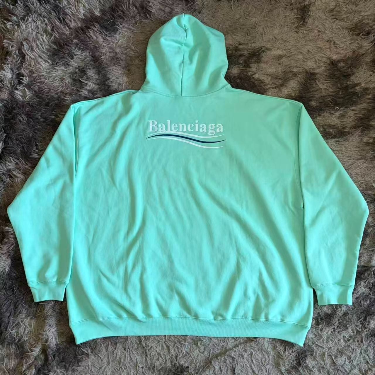 Balenciaga Mint Green Logo Hooded Sweatshirt — front