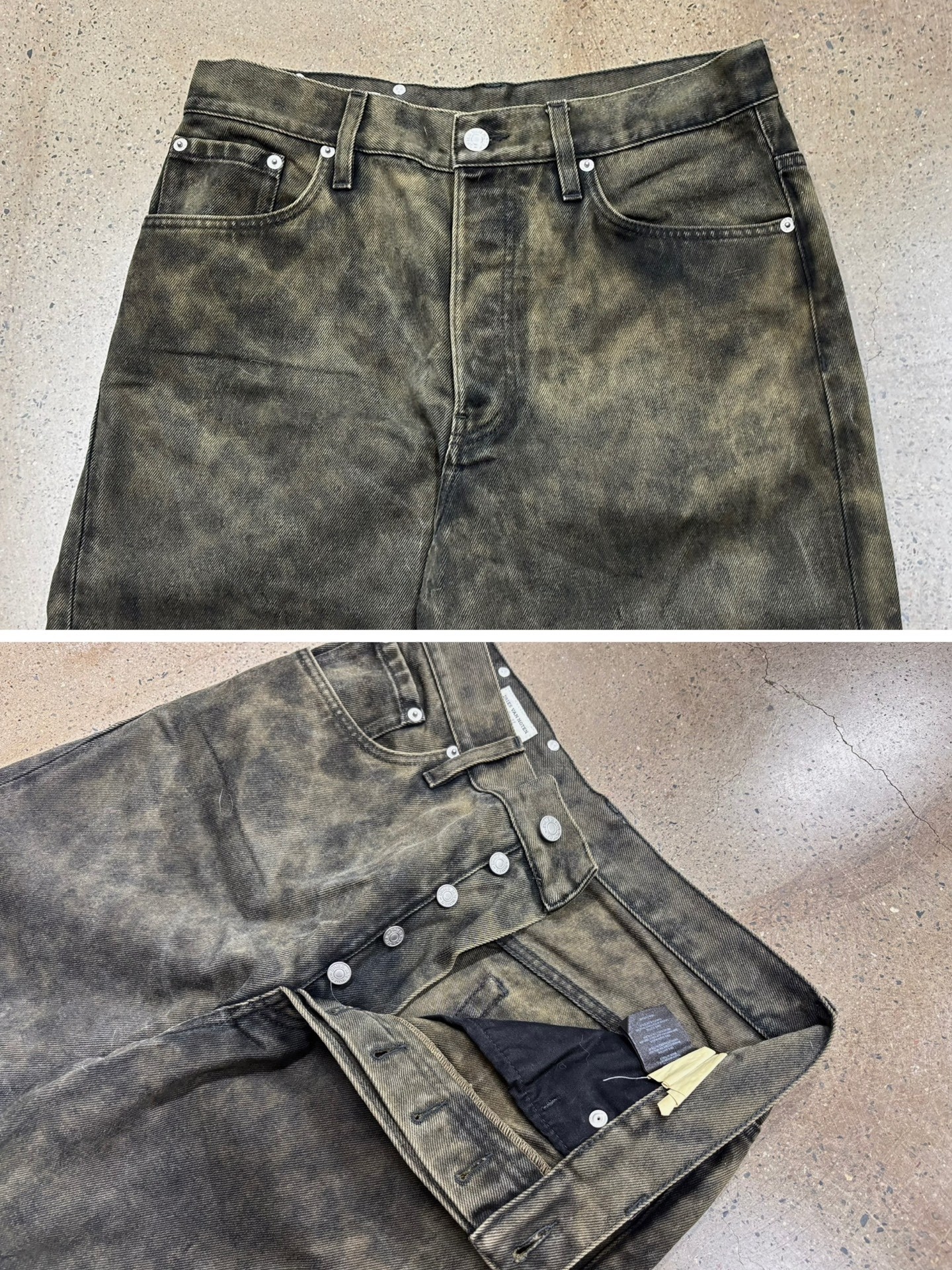 Dries Van Noten Mud-Dyed Wide Leg Jeans — label