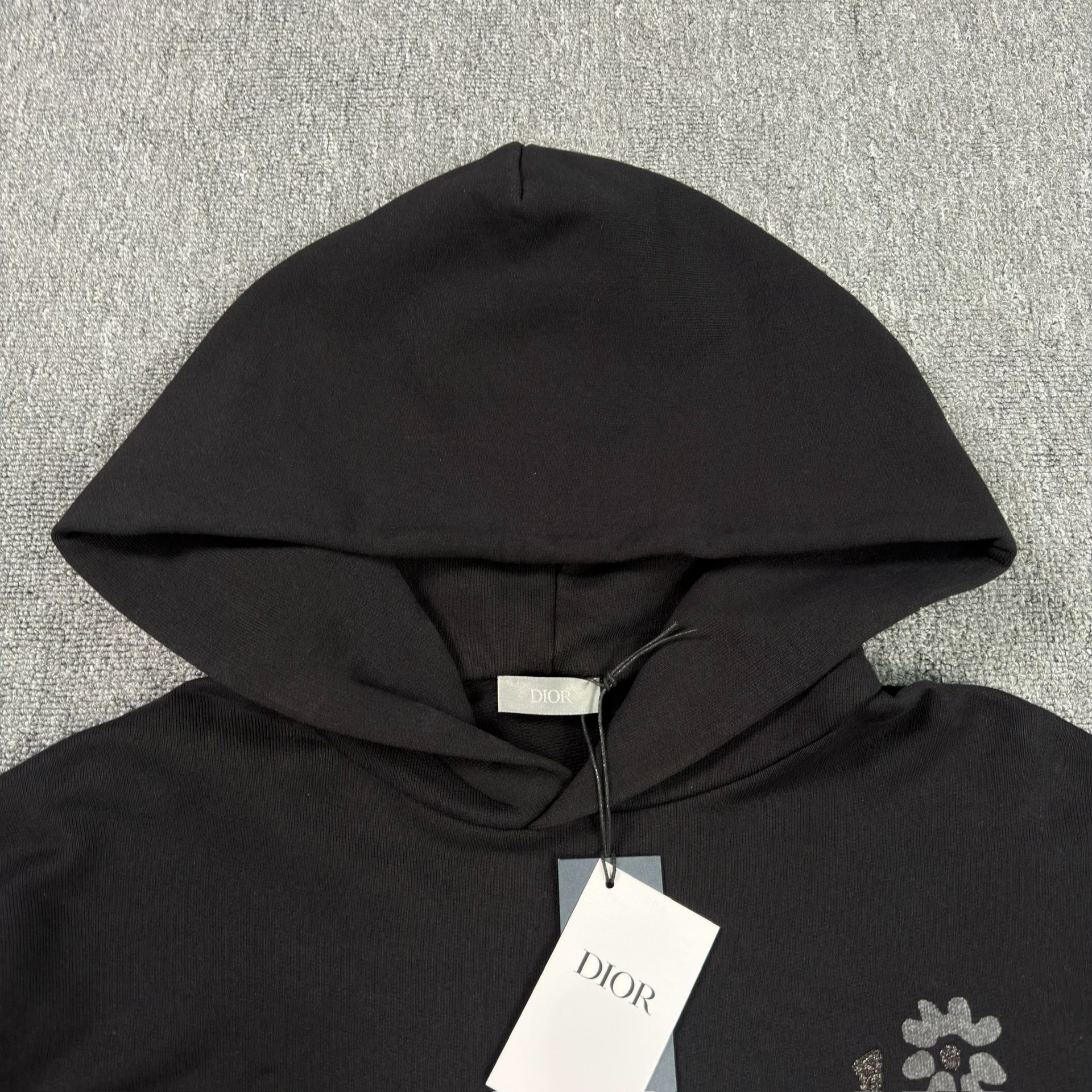 Dior Black Hoodie With Chest Flower Logo — detail