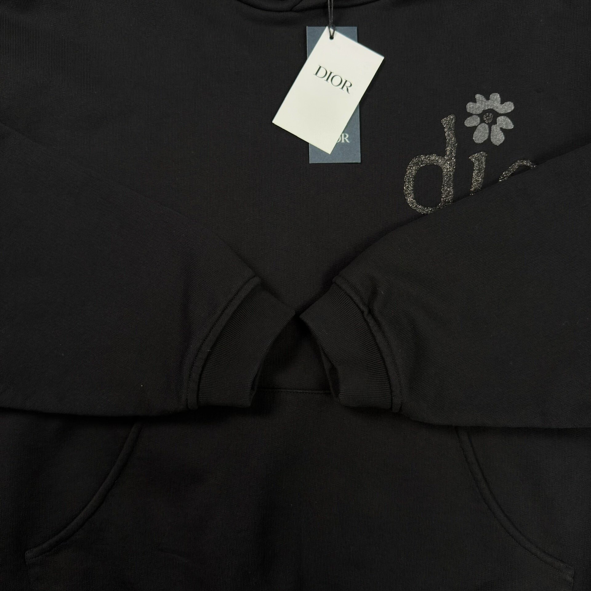 Dior Black Hoodie With Chest Flower Logo — back