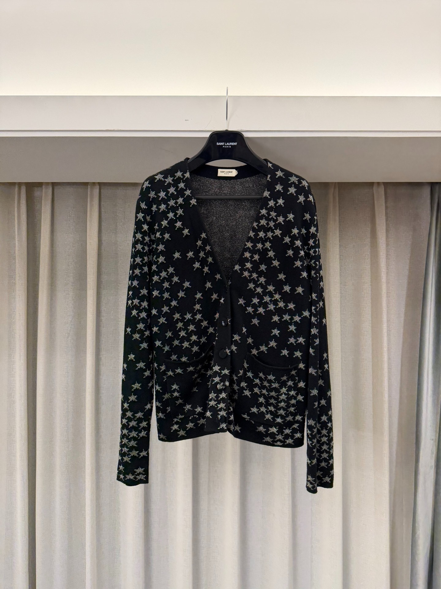 Saint Laurent 15FW Black Silver Star Cardigan — detail