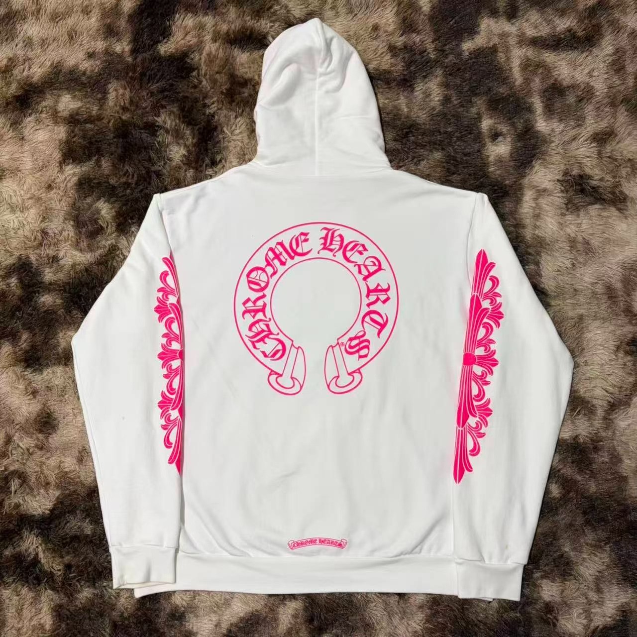 Chrome Hearts White Pink Print Hoodie — front