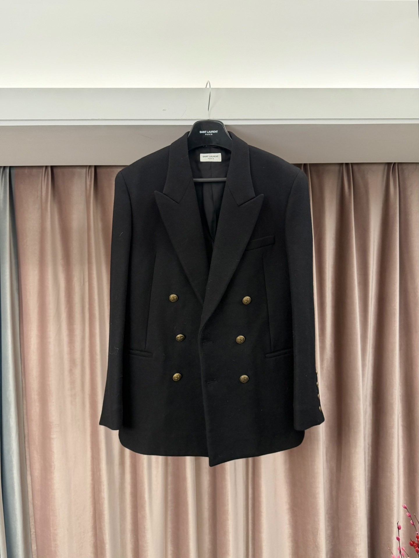 Saint Laurent Black Camel Hair Coat — front