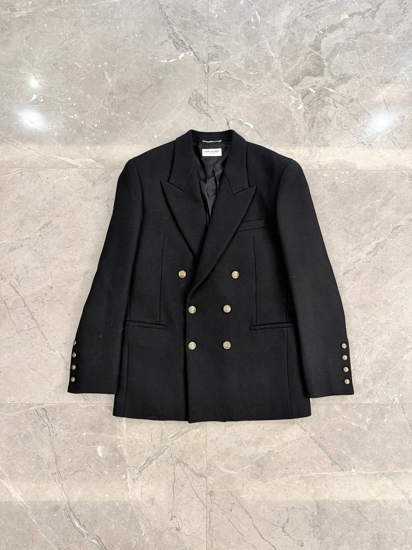 Saint Laurent Black Camel Hair Coat