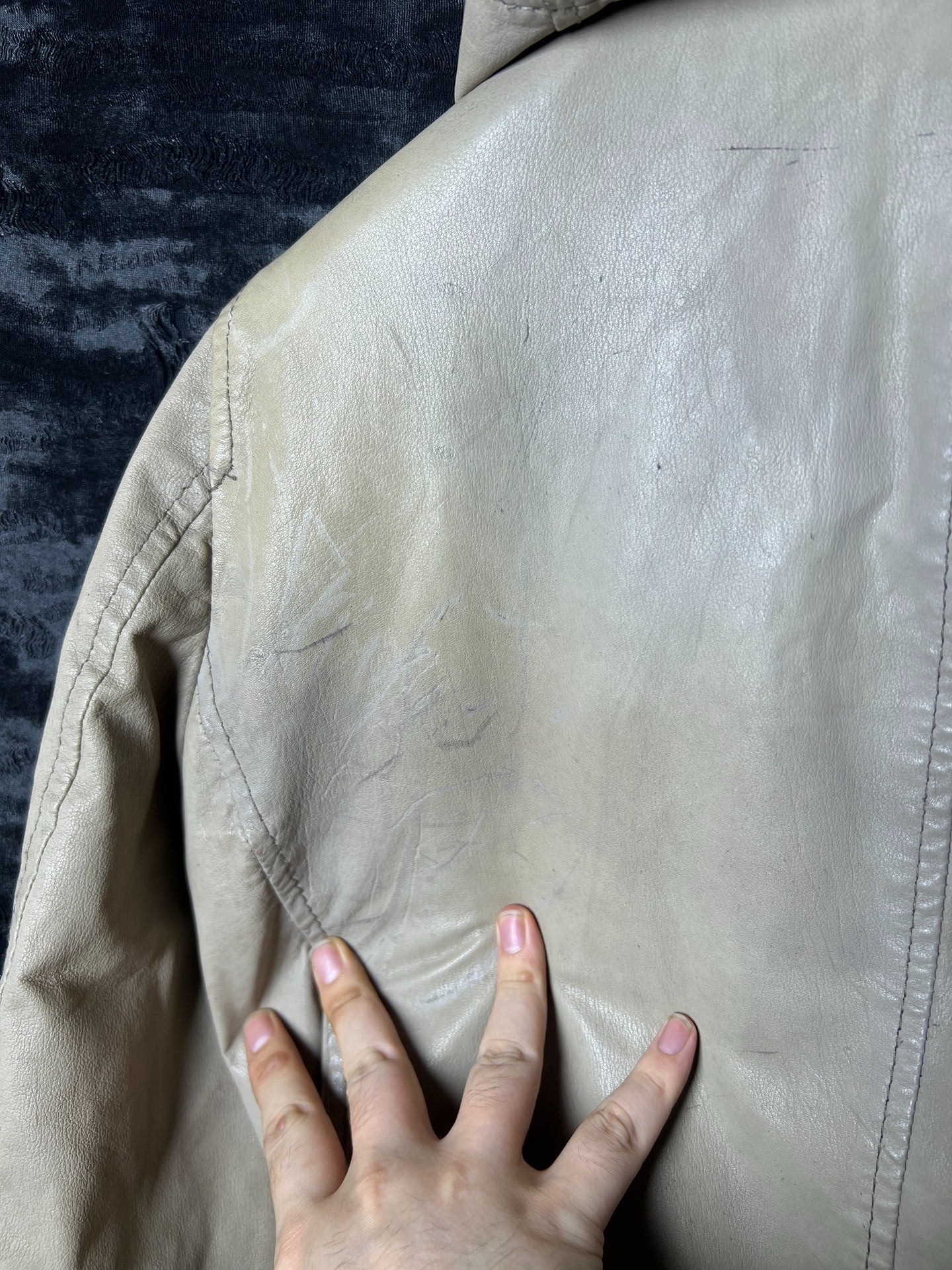 ONE GRAVITY Kangaroo Leather Moto Jacket — label