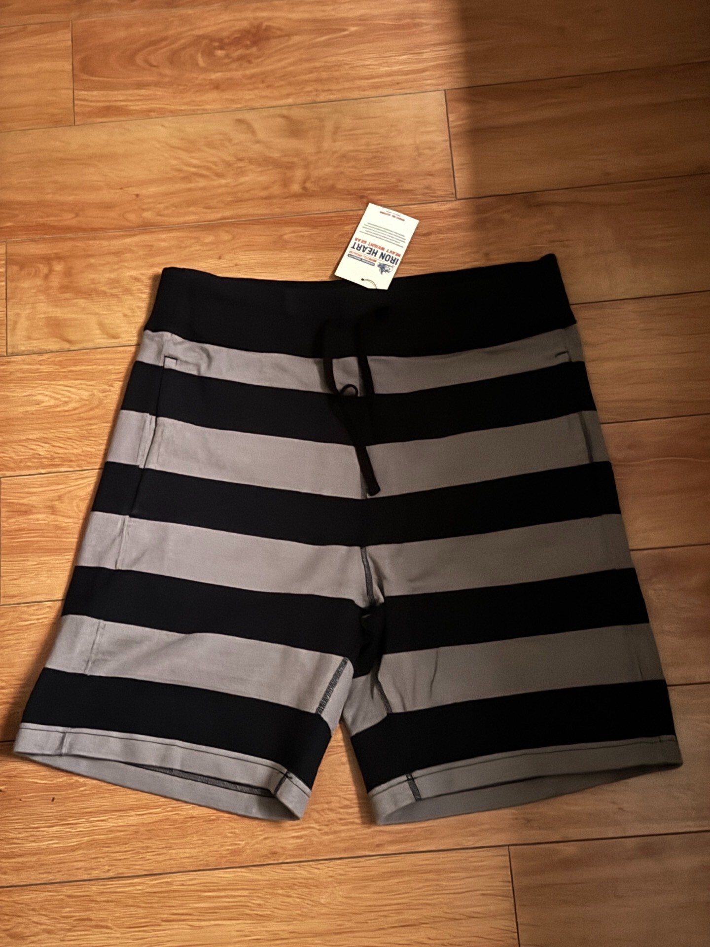 Iron Heart Black Gray Striped Shorts