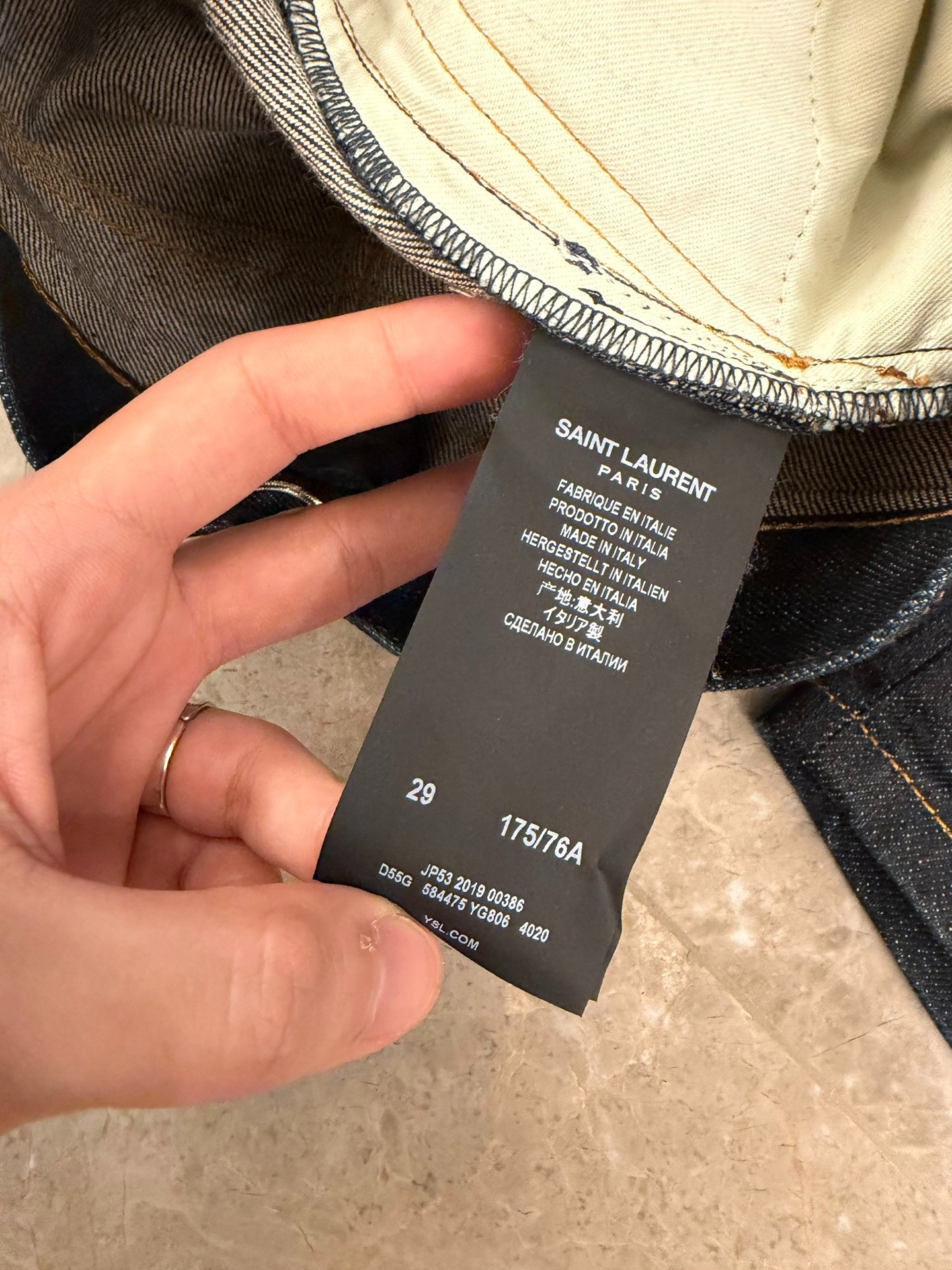 Saint Laurent Blue Straight-Leg Jeans — label