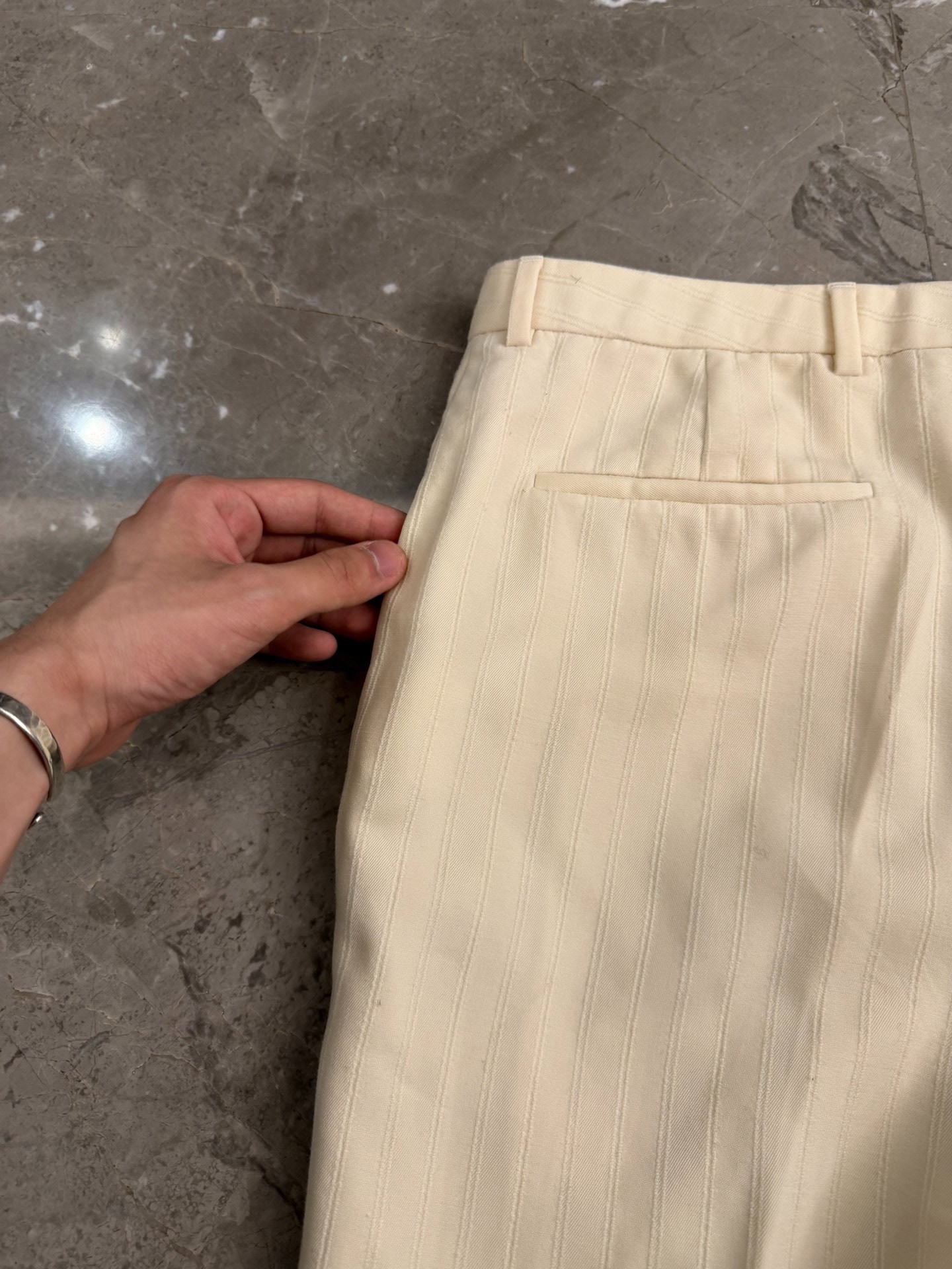 Saint Laurent SLP Off-White Pinstripe Trousers — label