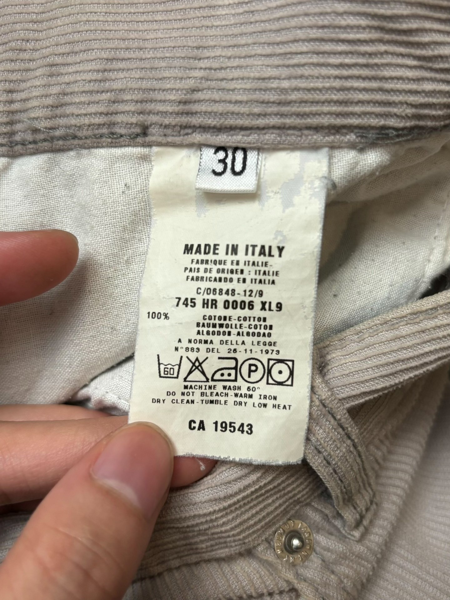 Helmut Lang 90's Gray Corduroy Pants — label