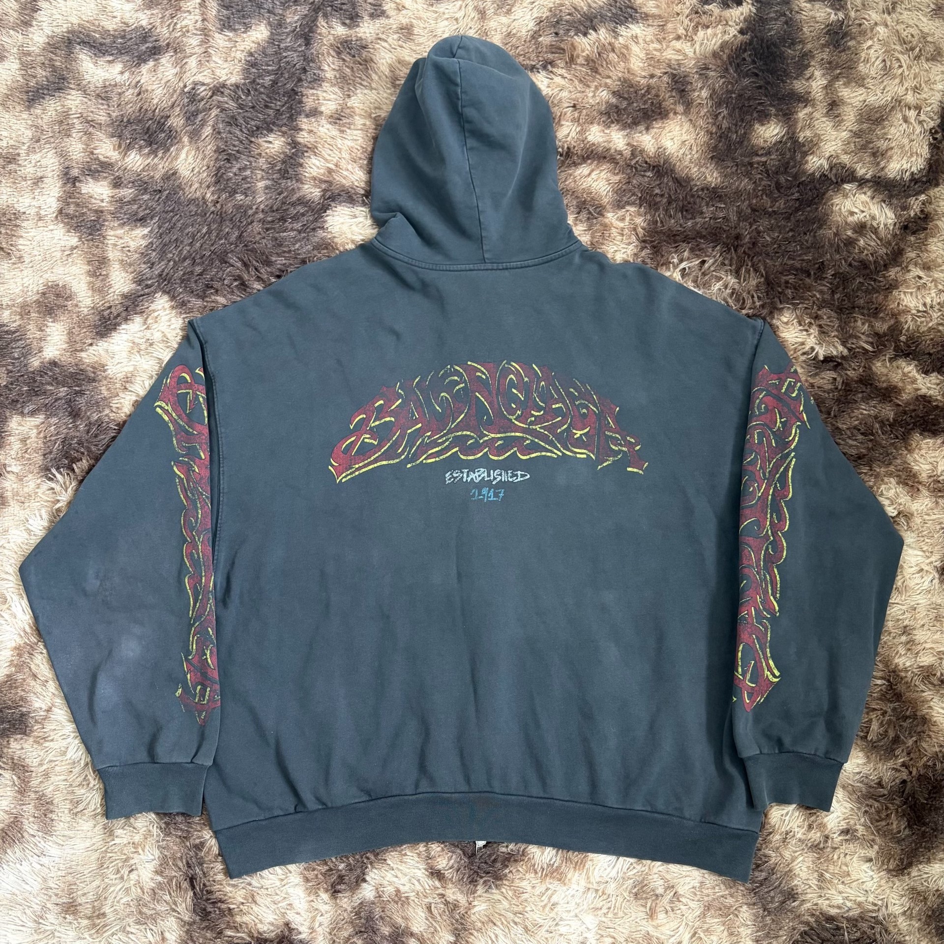 Balenciaga Flame Logo Zip-Up Hoodie — front