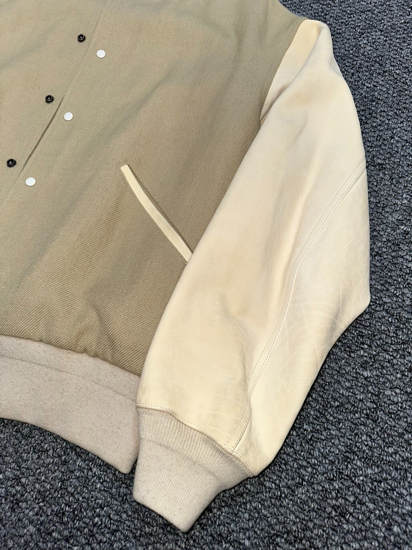 Visvim Drake Leather Sleeve Varsity Jacket — detail